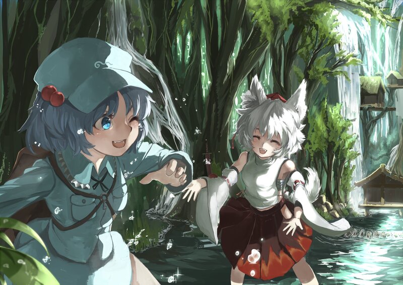 Two Girls in Forest — Green, Playful
