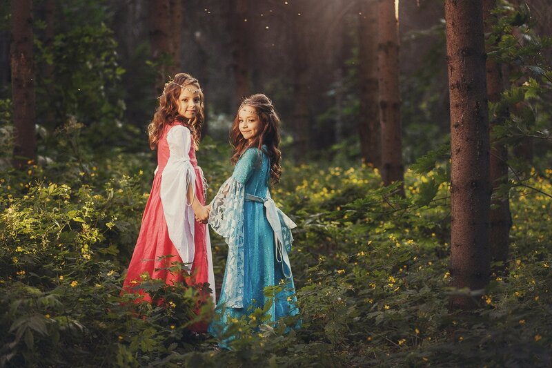 Two Girls in Forest — Green, Serene, Afternoon, Photograph