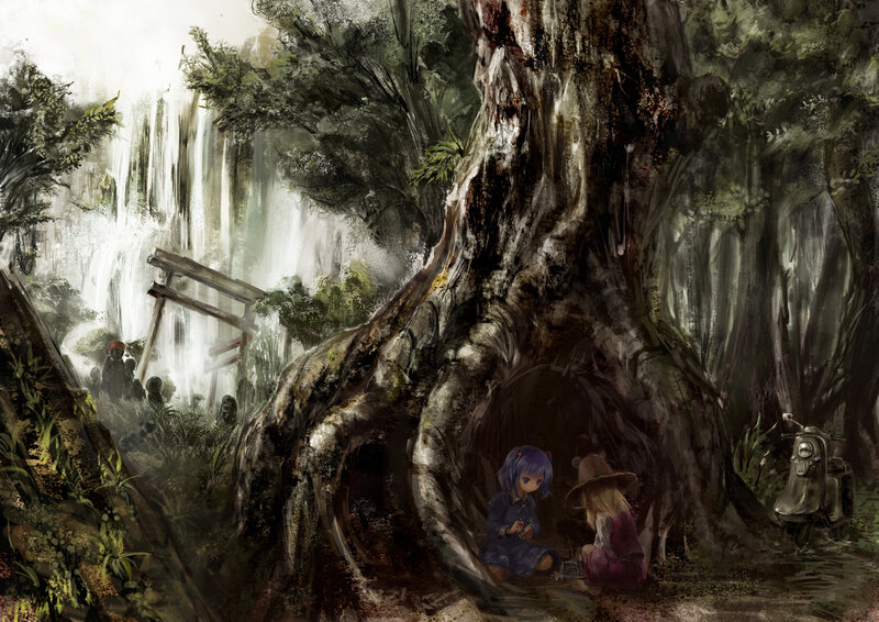 Two Girls in Forest — Green, Serene, Digital Art