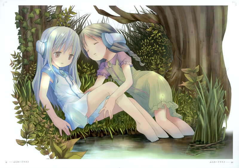 Two Girls in Forest — Green, Serene, Illustration