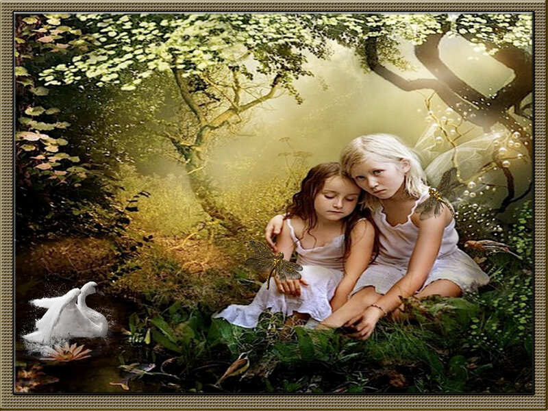 Two Girls in Forest — Green, Serene