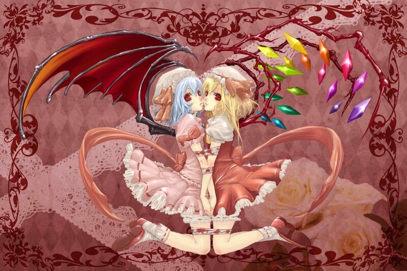 Two girls in frilly dresses kissing
