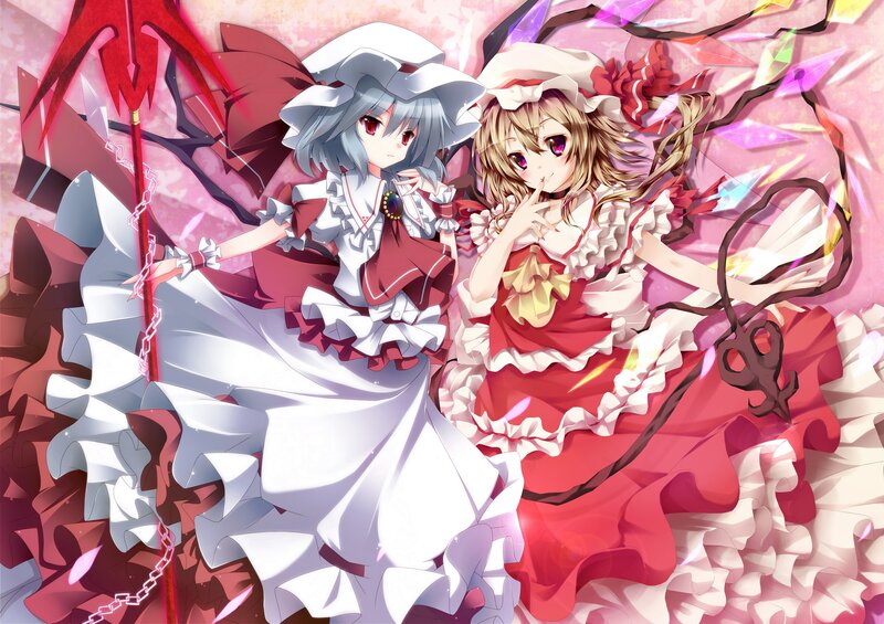 Two Girls in Frilly Dresses — Red, Dramatic, Anime, Wands