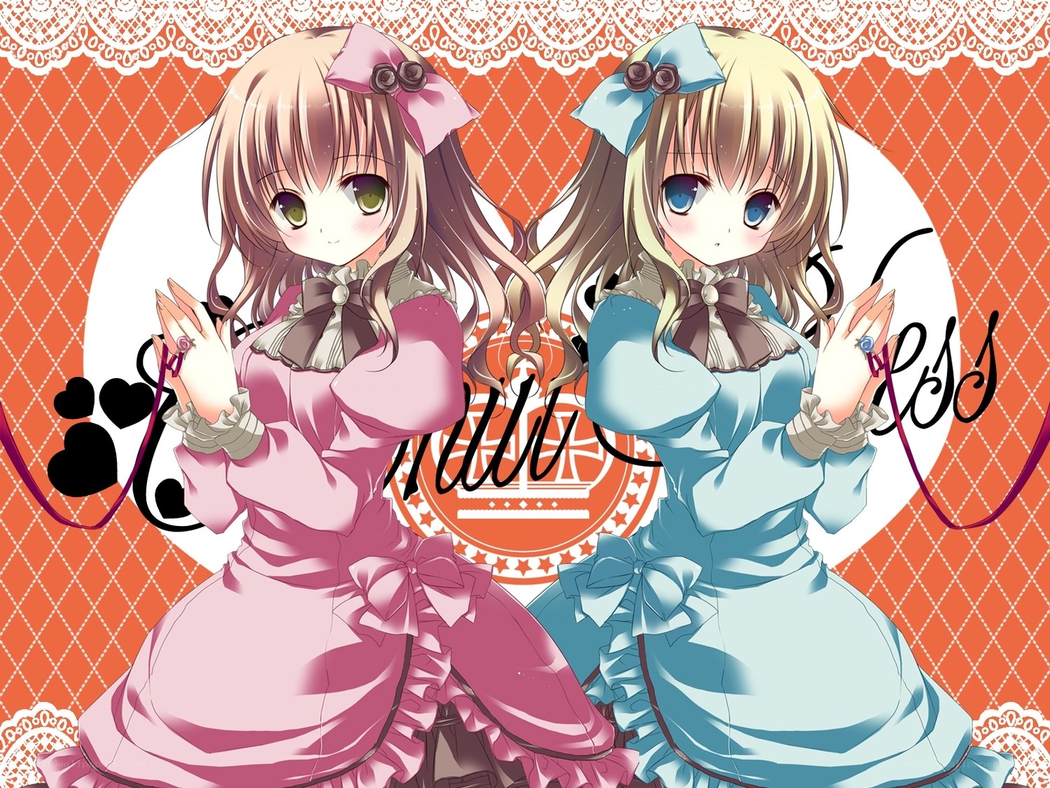two girls in frilly dresses