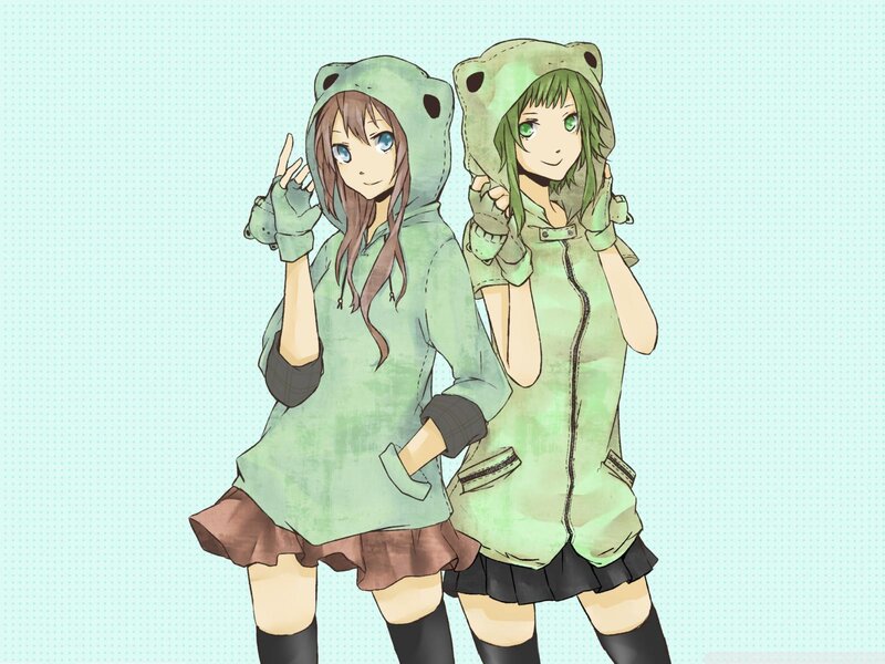 Two Girls in Frog Hoodies — Green