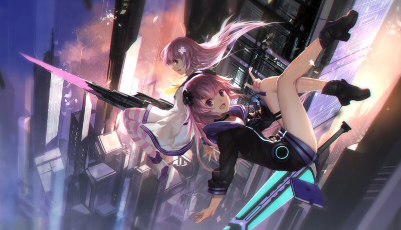 Two Girls in Futuristic City