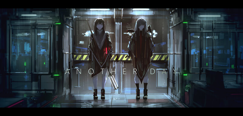 Two Girls in Futuristic Corridor