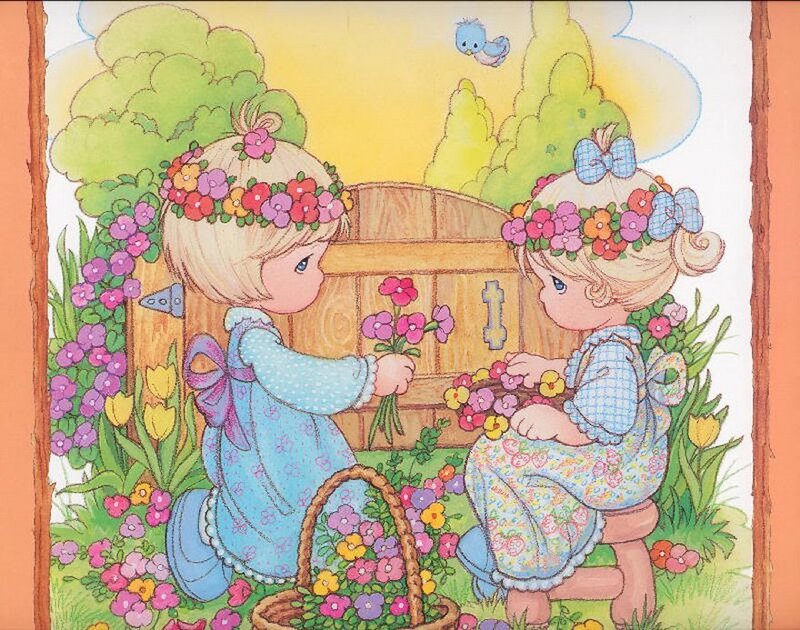 Two Girls in Garden — Blue