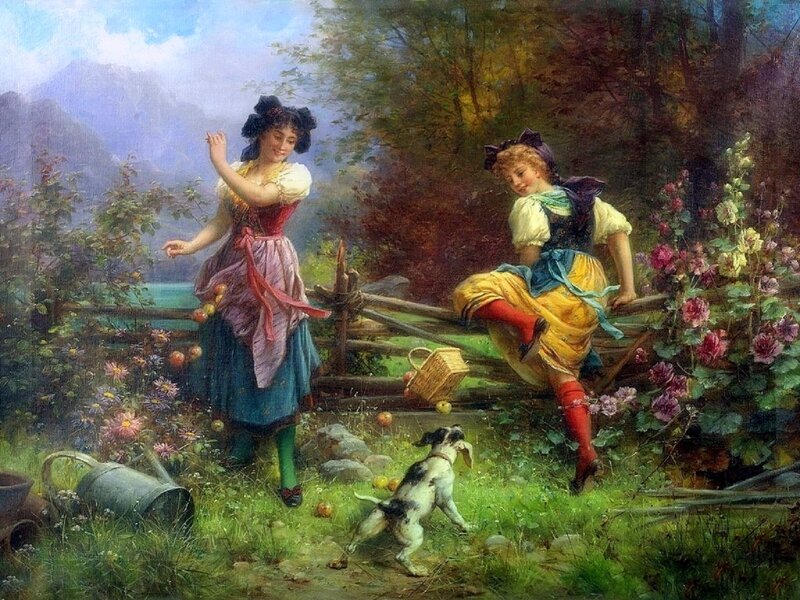 Two Girls in Garden — Green, Peaceful, Afternoon