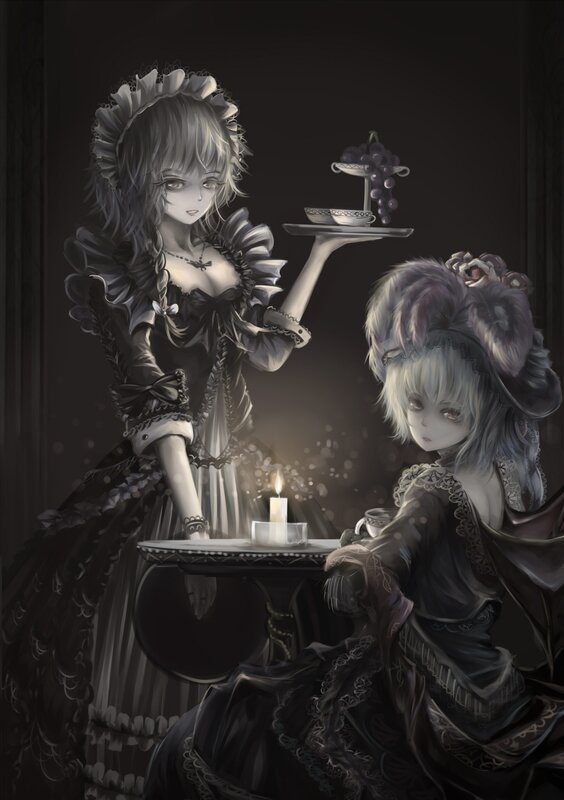 Two Girls in Gothic Dresses — Black, Dramatic