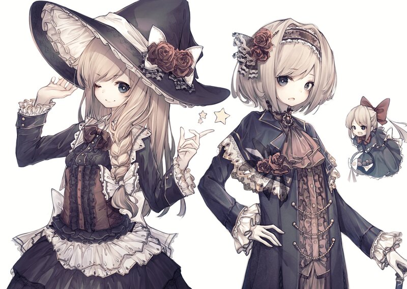 Two Girls in Gothic Dresses — Black, Playful