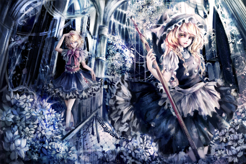 Two Girls in Gothic Dresses — Blue, Dramatic