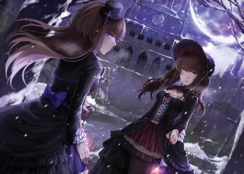 Two Girls in Gothic Dresses — Purple