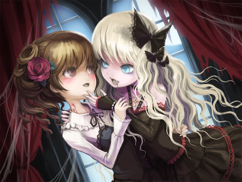 Two Girls in Gothic Dresses — White
