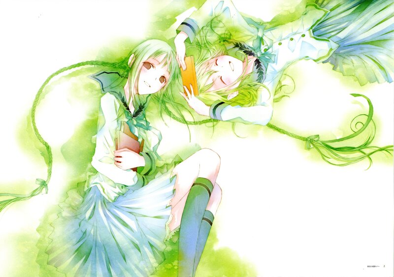 Two girls in green dresses