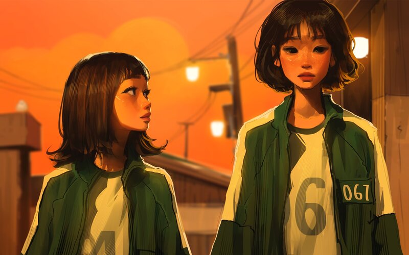 Two Girls in Green Jackets