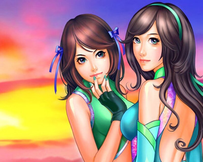 two girls in green outfits