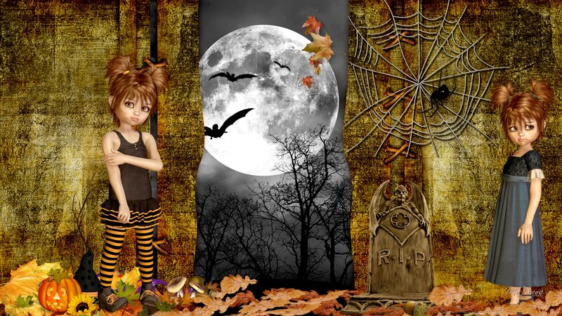 Two Girls in Halloween Scene