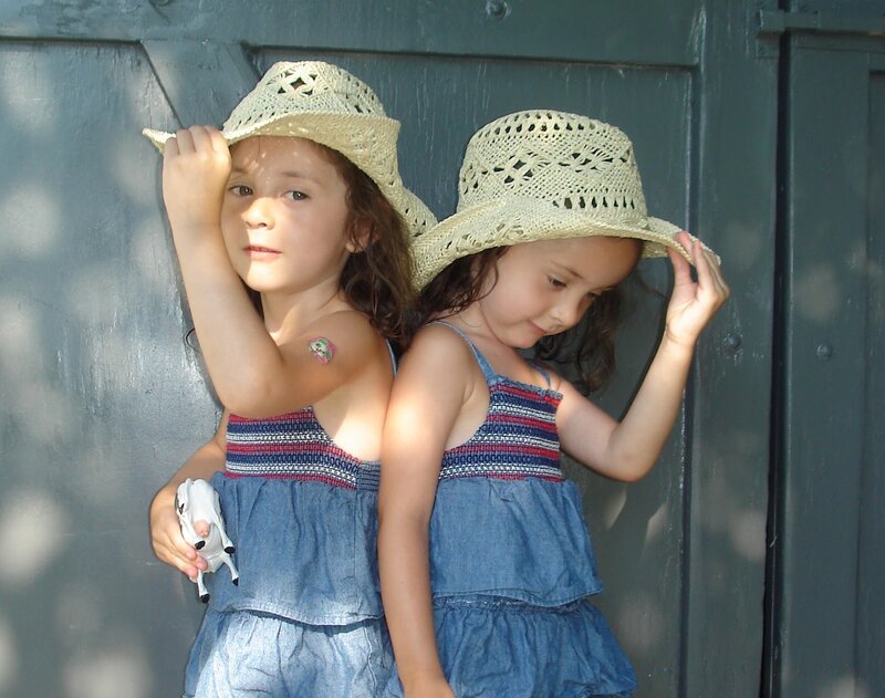 Two Girls in Hats — Blue, Playful
