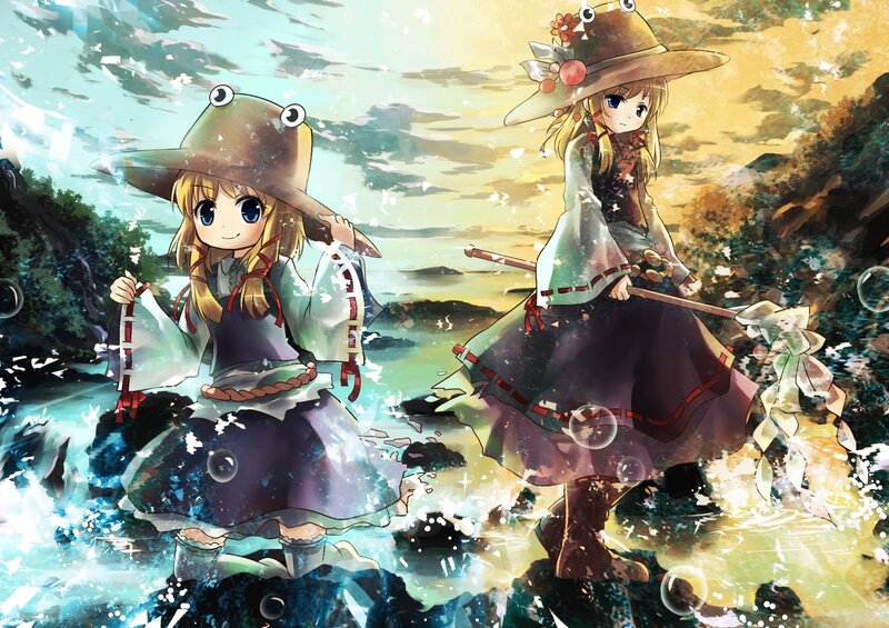 Two Girls in Hats — Blue