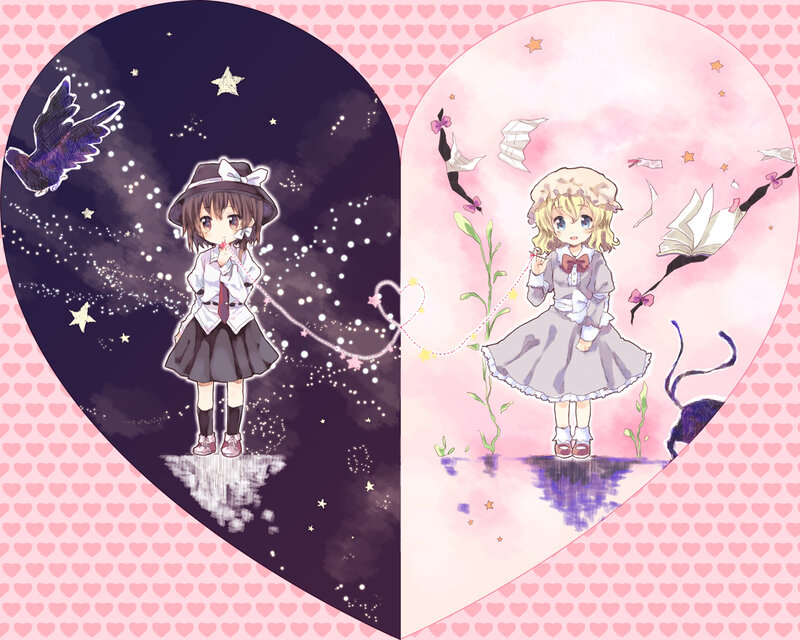 Two Girls in Heart-shaped Panels