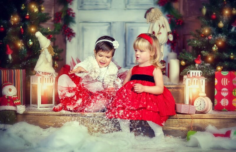Two Girls in Holiday Dresses