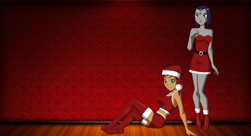 Two Girls in Holiday Outfits — Red, Festive, Anime