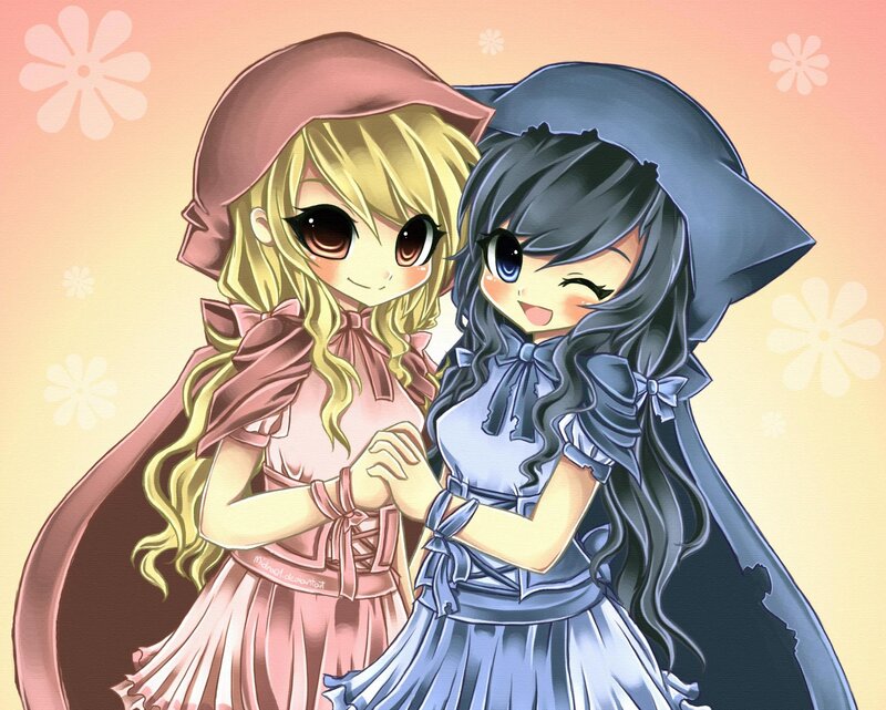 Two Girls in Hooded Dresses