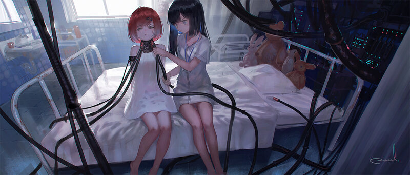 Two Girls in Hospital Bed