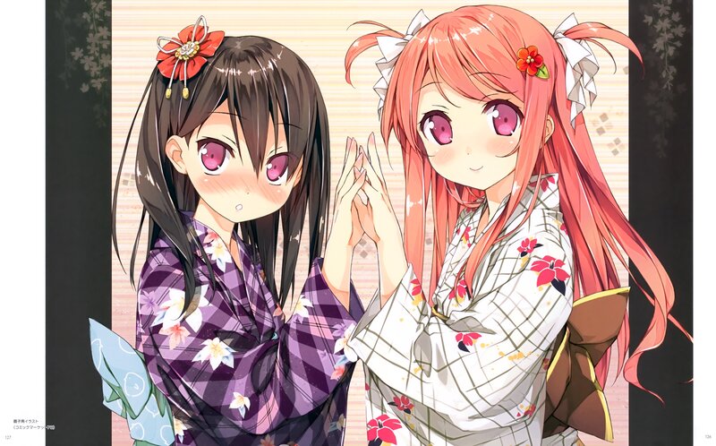 Two girls in kimonos
