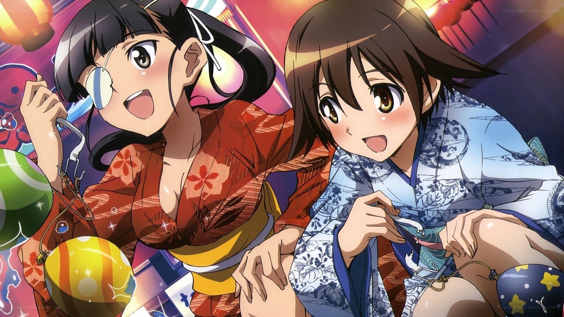 Two girls in kimonos at festival