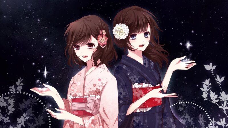 Two Girls in Kimonos — Black, Serene, Night