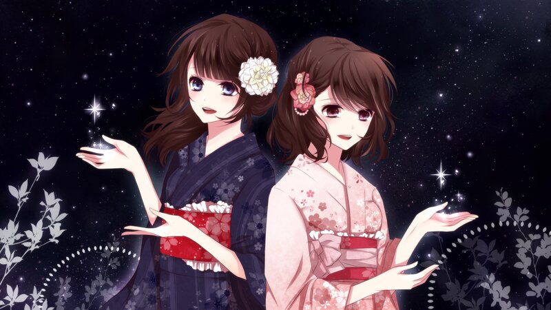 Two Girls in Kimonos — Black, Serene