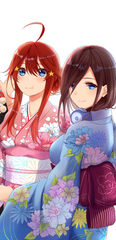Two Girls in Kimonos — Blue, Calm, Anime