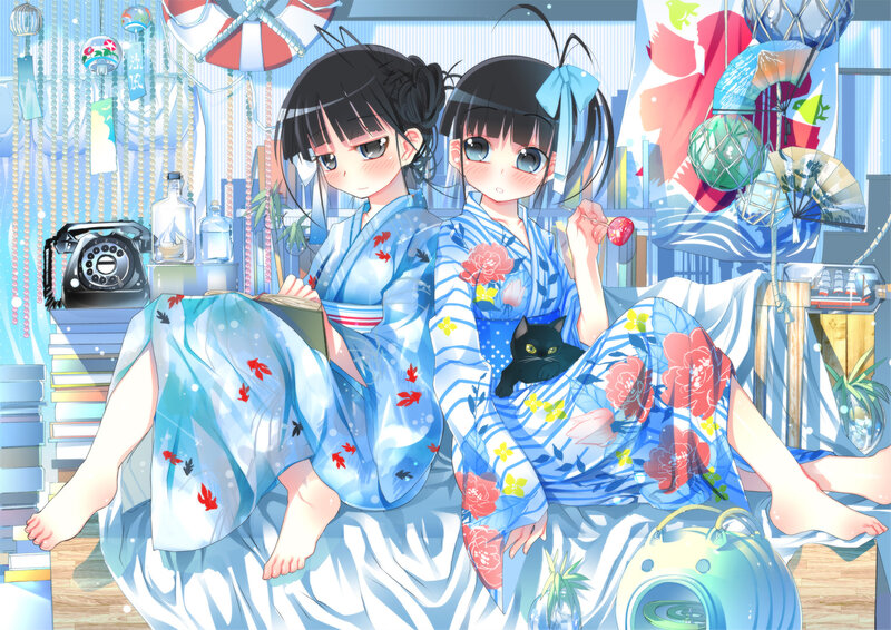 Two Girls in Kimonos — Blue, Calm