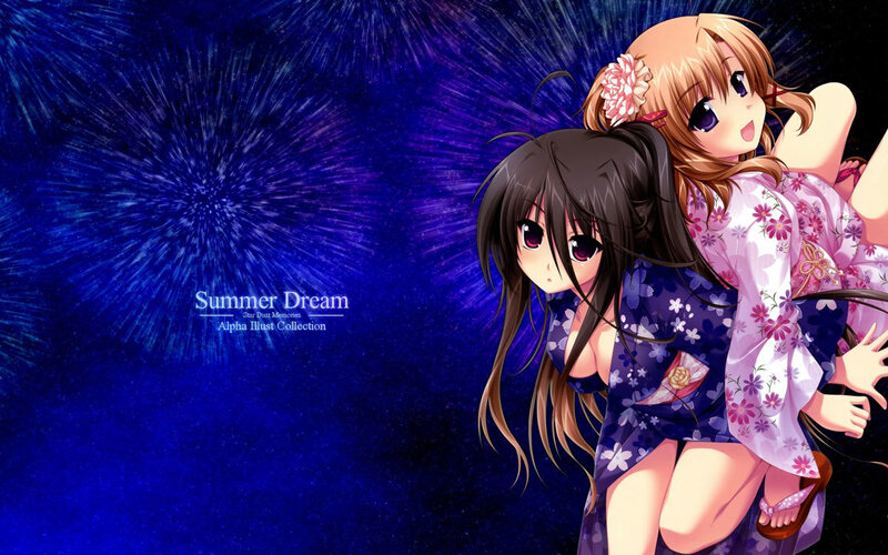 Two Girls in Kimonos — Blue, Dreamy