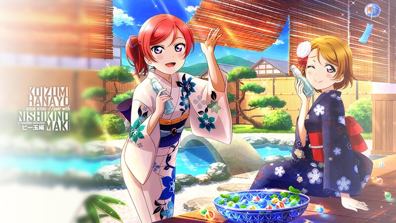 Two Girls in Kimonos — Blue, Serene, Afternoon, Anime, Kimono