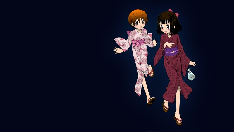 Two Girls in Kimonos — Dark Blue