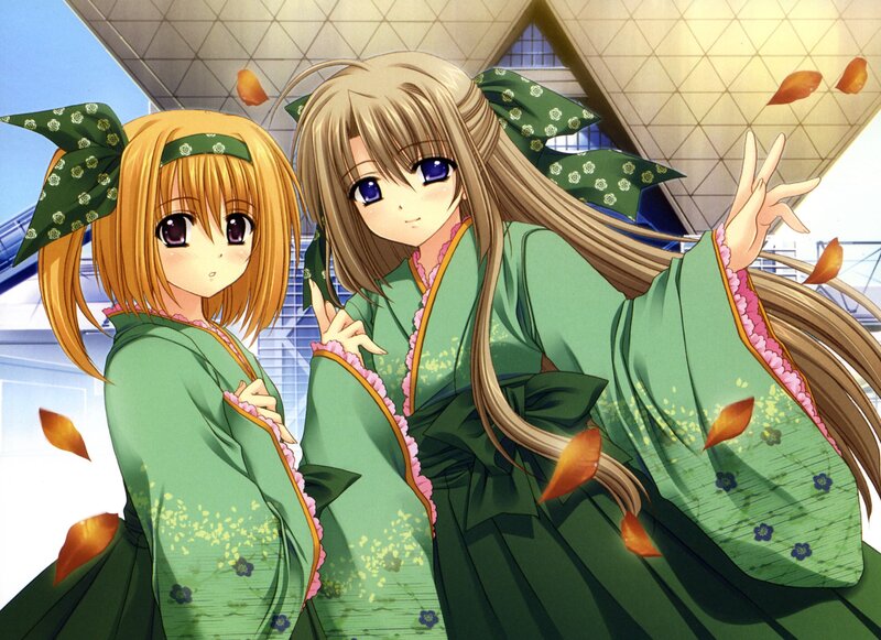 Two Girls in Kimonos — Green, Calm