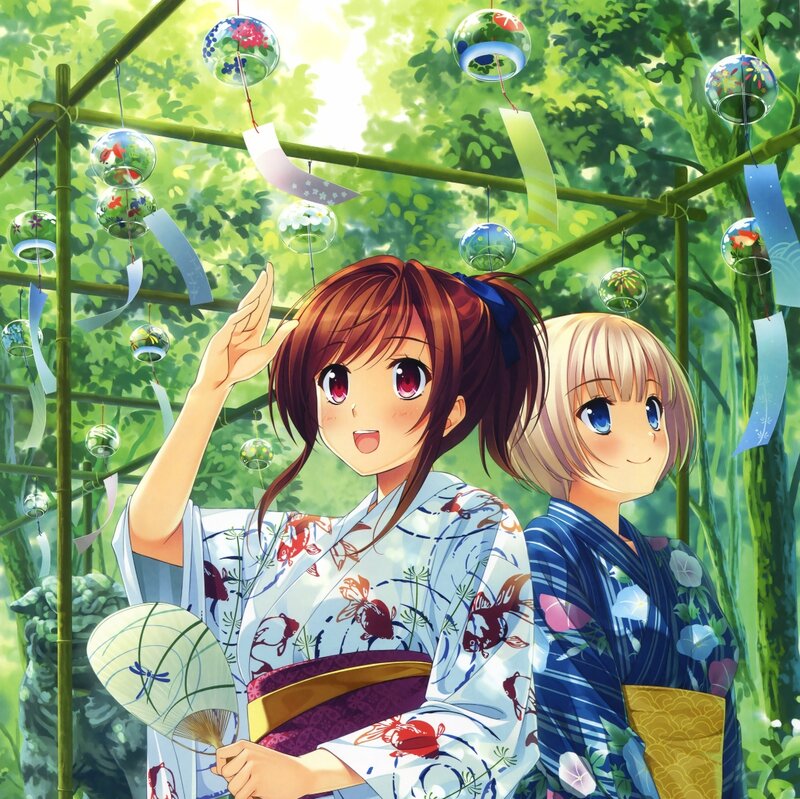 Two Girls in Kimonos — Green, Serene