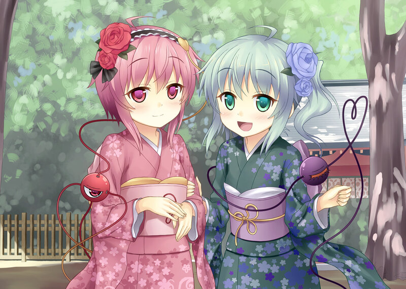 Two Girls in Kimonos — Pink, Cheerful, Afternoon