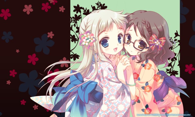 Two Girls in Kimonos — Pink, Cheerful, Summer