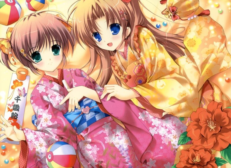 Two Girls in Kimonos — Pink, Festive, Summer