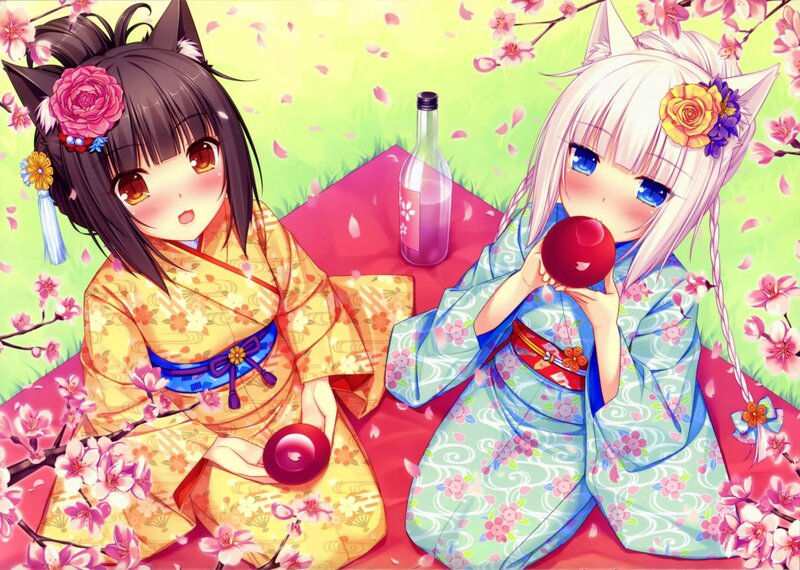 Two Girls in Kimonos — Pink, Peaceful
