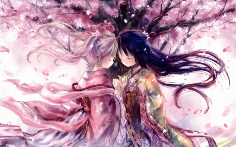 Two Girls in Kimonos — Pink, Serene, Spring