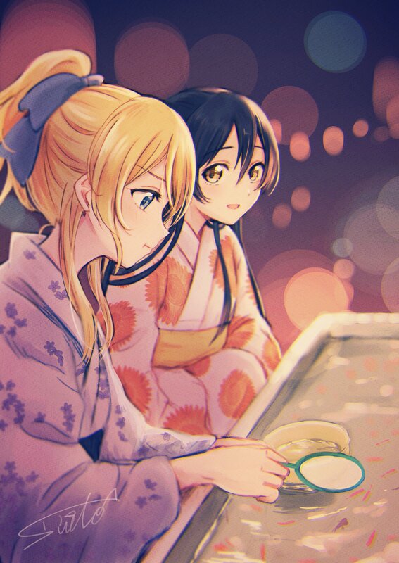 Two Girls in Kimonos — Purple, Calm, Night