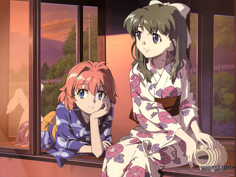 Two Girls in Kimonos — Purple, Calm, Sunset