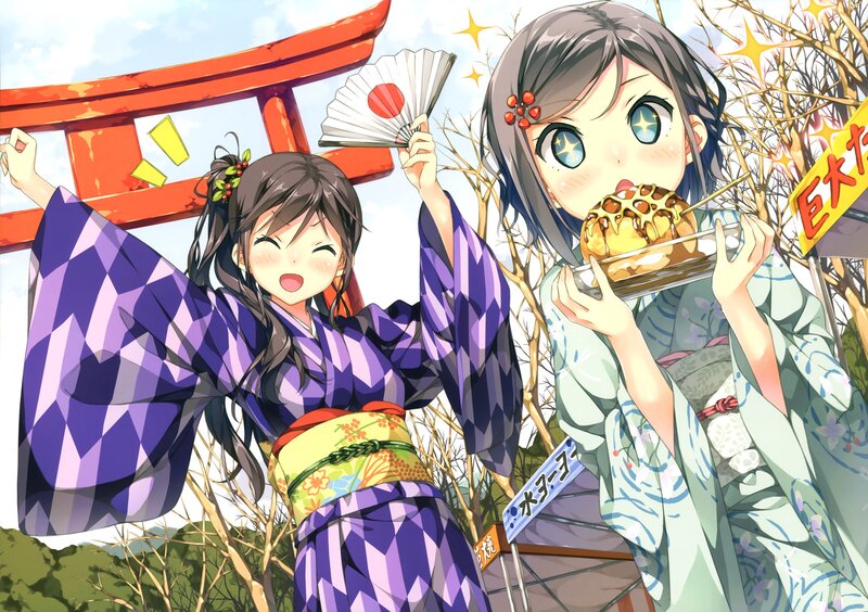 Two Girls in Kimonos — Purple, Cheerful, Afternoon