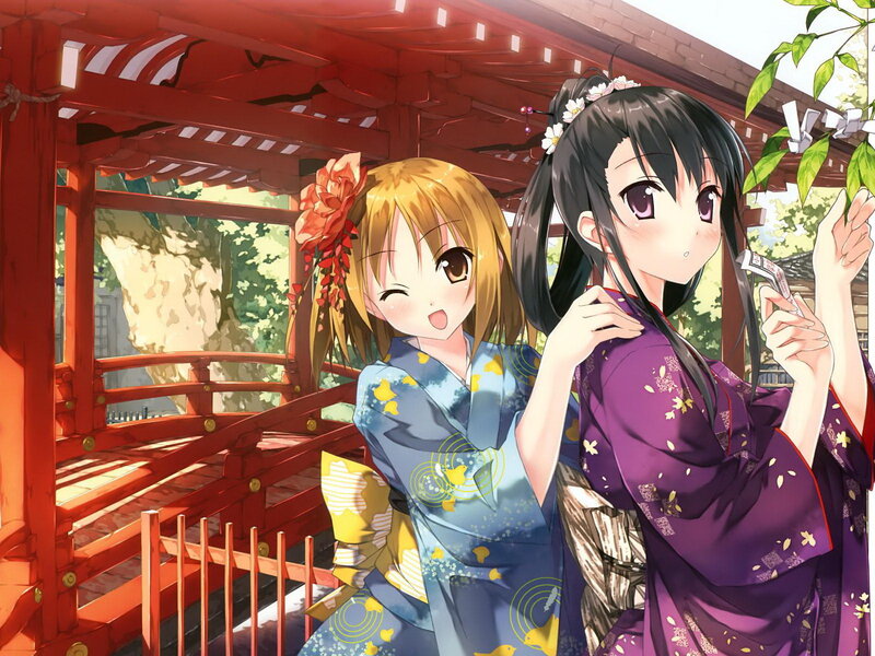 Two Girls in Kimonos — Purple, Cheerful
