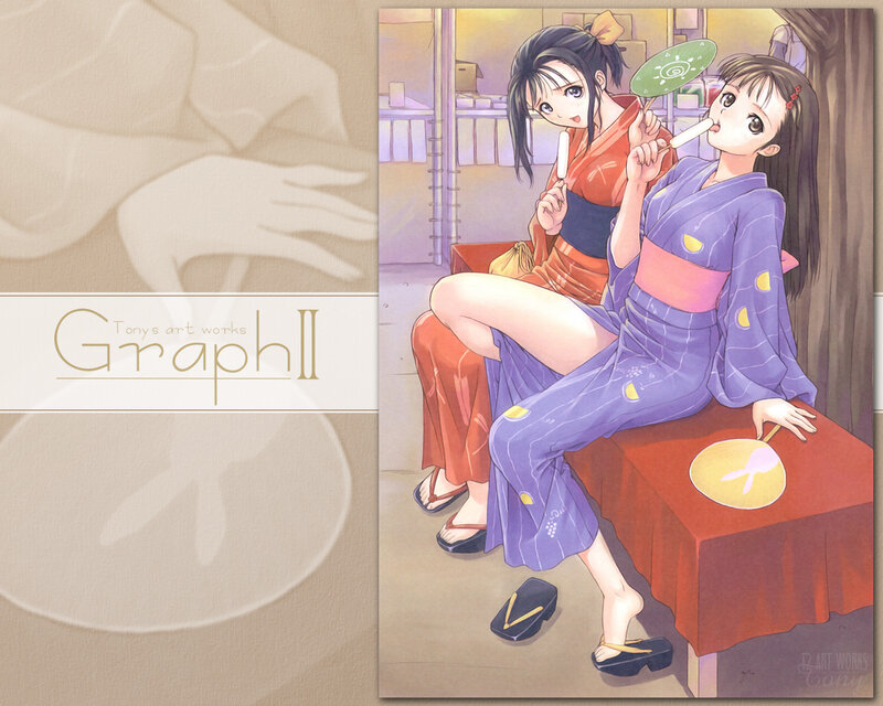 Two Girls in Kimonos — Purple, Relaxed